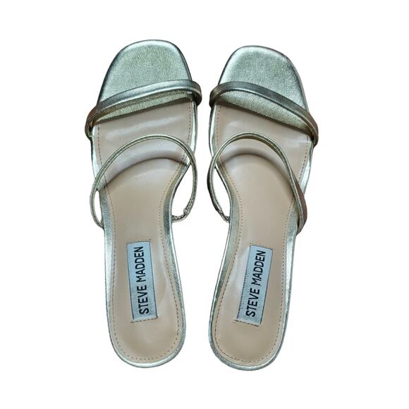 Steve Madden Issy Square Toe Strappy Block Heels Gold Women's Size 7.5 - Picture 2 of 15